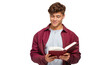© The Stock Guy - Handsome college student learning and reading a book, isolated on transparent background