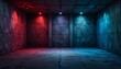 © Mirza - Empty Dark Colorful Concrete Interior Background Banner with Subtle Lighting and Textured Walls for Modern Design and Product Display