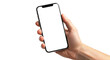 © StockSphere - Hand holding Smartphone as png photo and isolated on white background for your mobile phone app or web site design, logo Global Business technology