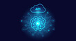© forestgraphic - AI connects to API cloud and neural network - AI technology blue background vector in futuristic flat minimal line style