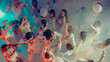 © Lustre Art Group  - People dancing freely surrounded by lights and smoke at party. Concept of energetic youth culture, lifestyle expression, promotional visual for music and entertainment industries.