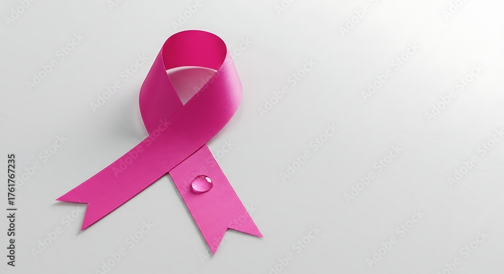 Pink ribbon symbolizes breast cancer awareness on white surface ...