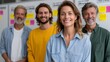 © Jane_S - Diverse group of caucasian adults smiling at work with post-it notes in background