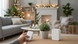 © Jane_S - Smart home device in cozy living room with festive decor and ambient lighting