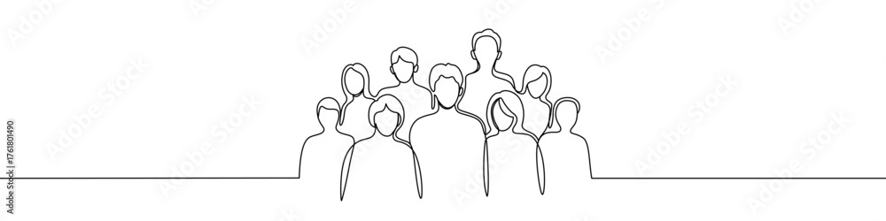 Group of people in one line art style. People drawing with editable ...