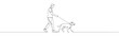 © drawing lines - Continuous one-line drawing of a man walking a dog on a leash, illustrating pet ownership and daily routine in a fluid, minimalist style.