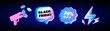 © Doloves - 3d glass sale discount icons. Holographic speech bubble, sale round starburst badge sticker, money gun, hologram flash. Vector design element for sale, price, promotion, discount