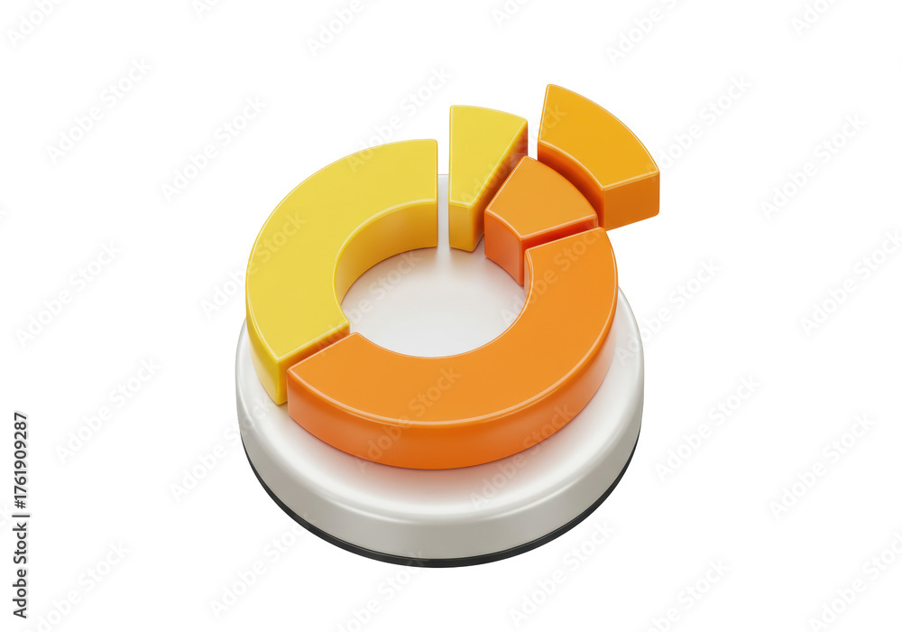 3D pie chart with yellow and orange segments isolated PNG, data ...