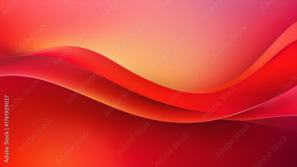Modern abstract background with bright red flowing waves and soft light ...