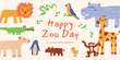 © roze ultra - Cute zoo animals in kids crayon drawing style. Giraffe, lion, hippo, crocodile, snake, parrot and more. Fun and colorful illustration for posters, cards and children’s design