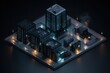 © Pixel Town - Isometric Data Warehouse Rendering: Virtual Server Architecture for Cloud Solutions and Network Database, IT System for Information Management