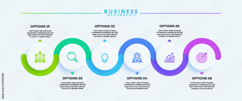 Infographic design with six steps and icons, tailored for business use ...