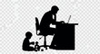 © Ahmad - Silhouette of a father working on a laptop while child plays nearby, representing work-life balance.