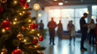 © EPICreation - A glowing decorated christmas tree, ornaments, office holiday party, people, festive lights - business, meeting, seminar, conference, corporate social event, networking, Christmas celebration