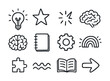 © adobestocker1 - Hand-drawn icon set: lightbulb, brain, book, star, rainbow, gear, arrow, puzzle