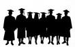 © Helen - Silhouettes of a row on graduating students with graduate hats isolated on transparent background, class of 2024, png file. High quality