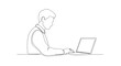 © Lua - A continuous line drawing of a man in a shirt and tie working on a laptop at a desk in a minimalist style