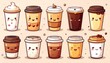 © Dida - Adorable cartoon coffee cups, each with a unique expression and topping, arranged against a light background