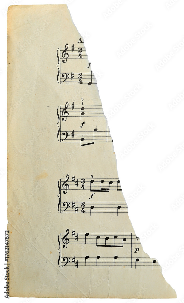 PNG Old Torn Paper Strip Of Sheet Music With Musical Notes. Clipart ...