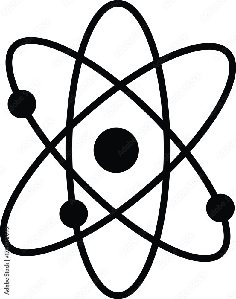 Scientific symbol of atomic structure with orbiting electrons and ...