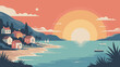 © lakshmiRani - Coastal Village at Sunset Vector Illustration