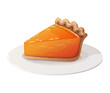 © NadyaSaen  - Pumpkin pie slice on the plate in vector cartoon style. Orange baked dessert with festive autumn food decor. Great for Thanksgiving card or fall menu. Perfect for seasonal harvest festival artwork.
