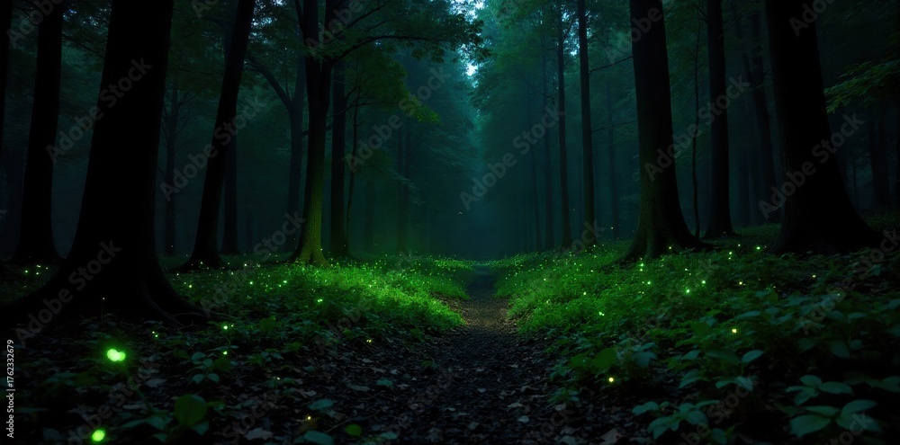 Foto de Stock Firefly swarm creating natural light trails in a dark ...