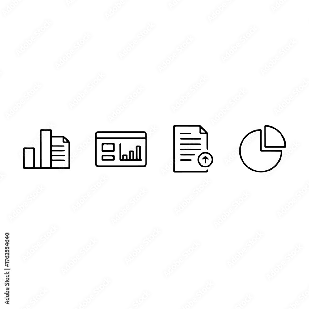 Set of Linear Icons Representing Data Analysis, Charts, and Reporting ...