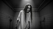 © cato_rium - Woman patient in deserted psychiatric room. Ghostly spirit in an old abandoned asylum or mental hospital. Horror and nightmare concept for Halloween cinema banner template with copyspace.