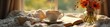 © Taya - Warmth and Tranquility A Steaming Cup of Tea, Cozy Blanket, Book, and Wildflowers in Sunlight