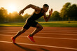 © thodonal - Male athlete sprinting on track during golden hour sunset