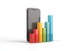 © Shzad - Smart phone with colorful chart bars illustrating financial growth and market performance