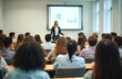 © Vadym - Students sit in classroom listening to teacher. Woman gives lecture to college students. People study in university auditorium. Pupils learn from female instructor. Group of young adults in classroom