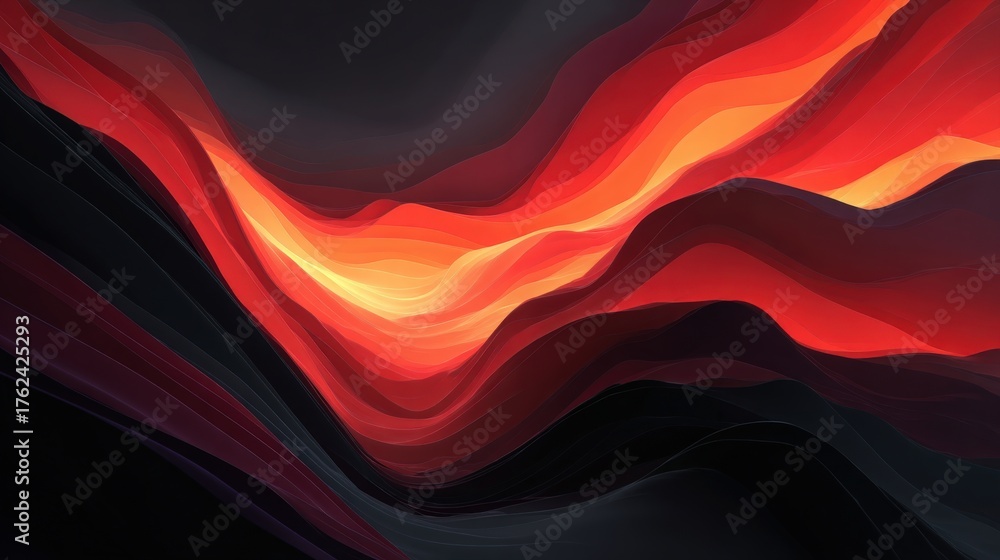 Bright red, orange, and dark tones swirl together to form flowing waves that mimic the appearance of molten lava. The smooth curves and gradients give a sense of depth and energy.