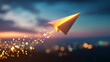 © Jess rodriguez - A glowing paper airplane flying upward into the sky representing dreams taking flight