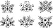 © DesignVectX - Floral decorative vector set with six elegant black and white flower arrangements for design and decoration purposes