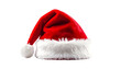 © riska - Red Santa hat with fluffy white trim on a black background, festive headwear, holiday spirit