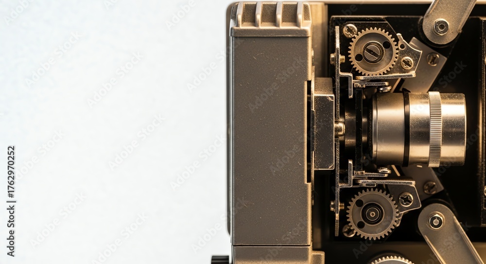 Detailed Close-Up of Vintage Film Projector's Internal Mechanics, Gears ...