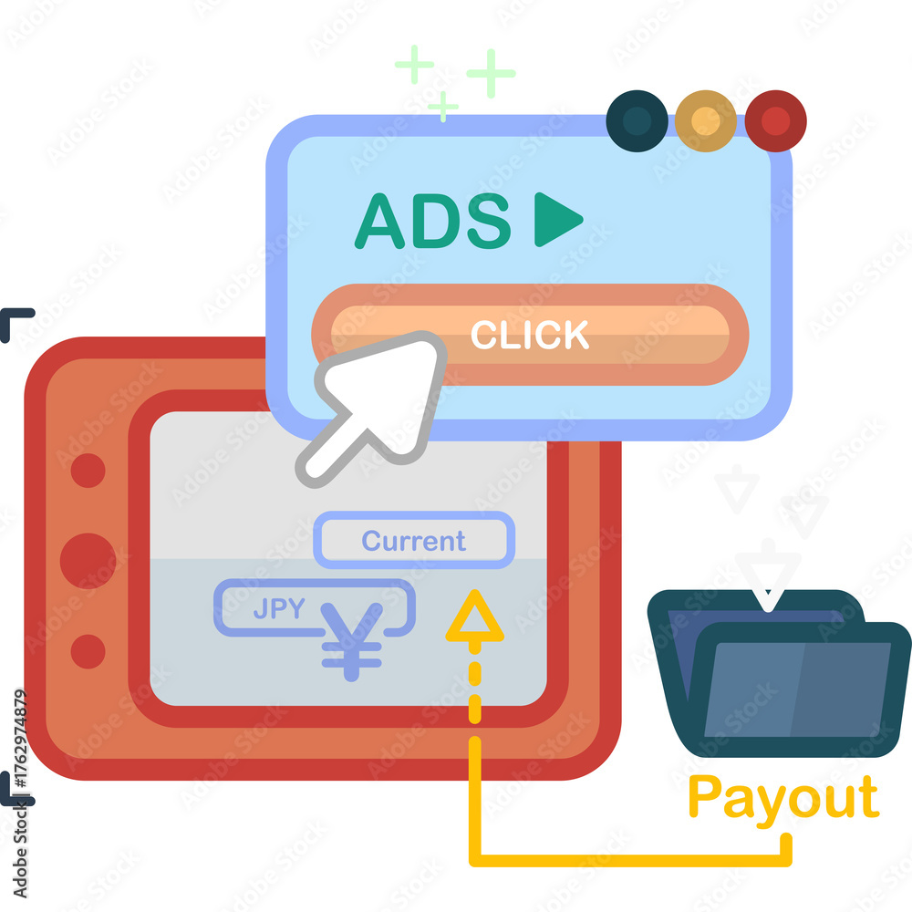 Digital advertisement popup with click button above a financial device ...