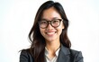 © han - Portrait of a smiling young businesswoman wearing glasses, isolated on transparent background. High quality