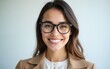 © han - Portrait of a smiling young businesswoman wearing glasses, isolated on transparent background. High quality