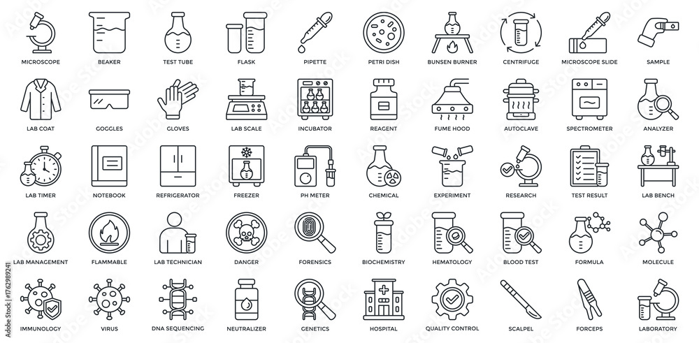 Lab Mill Icon Laboratory icon set. Containing microscope, test tube, flask, pipette ...