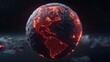 © rujlaphus - The image features a stylized Earth, with continents glowing red against a dark, textured surface, resembling a futuristic or abstract representation of our planet.