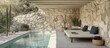 © Trisna - Outdoor poolside lounge with stone wall and desert plants