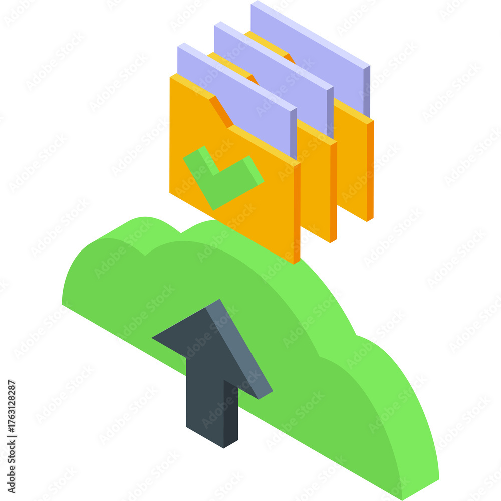 Isometric Cloud Storage Concept With Upload Arrow And Folders Featuring ...