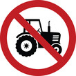 © Bibi - Black tractor silhouette inside red prohibition circle with diagonal line agriculture vehicle