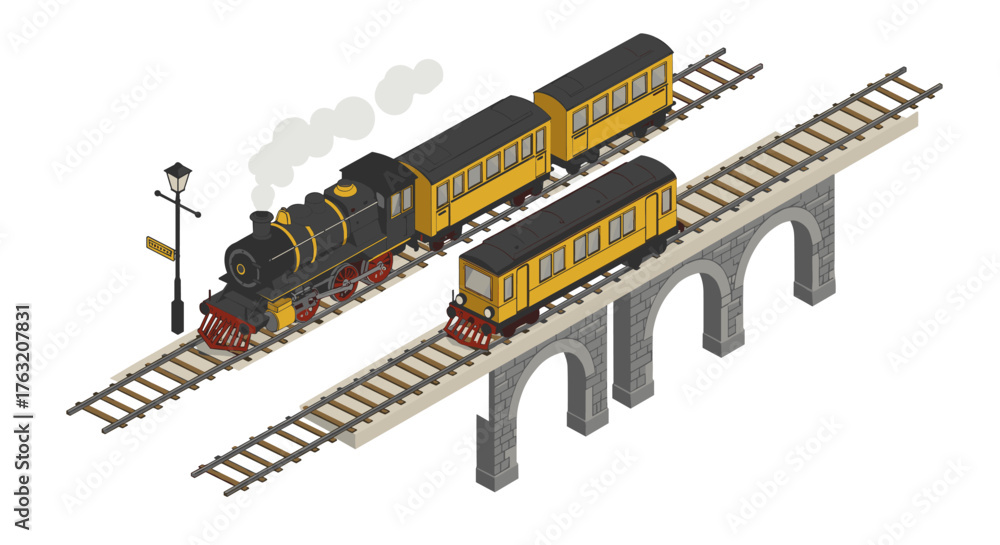 isometric-steam-train-on-elevated-brick-bridge-with-smoke-and-lamps