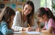 © Sophia - A kind female teacher spends time with her elementary school students, making learning enjoyable and fun while sparking curiosity and fostering a love for education. High quality