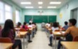 © Gianna - School classroom in blur background without young student. Blurry view of elementary class room no kid or teacher with chairs and tables in campus. Back to school concept. High quality