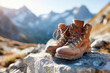 © Alina - Rugged hiking boots on a mountain rock at sunrise
